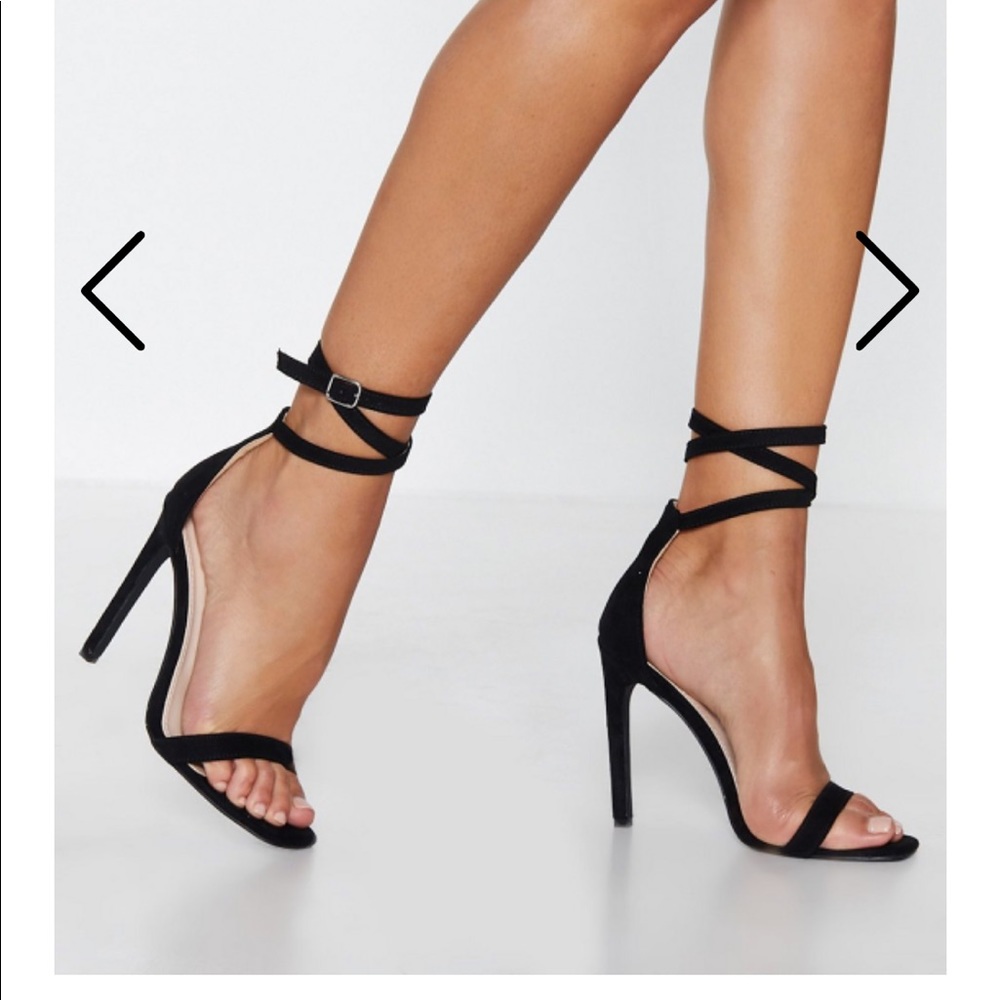 NWT Nasty Gal Black Square Toe Ankle Strap Heels